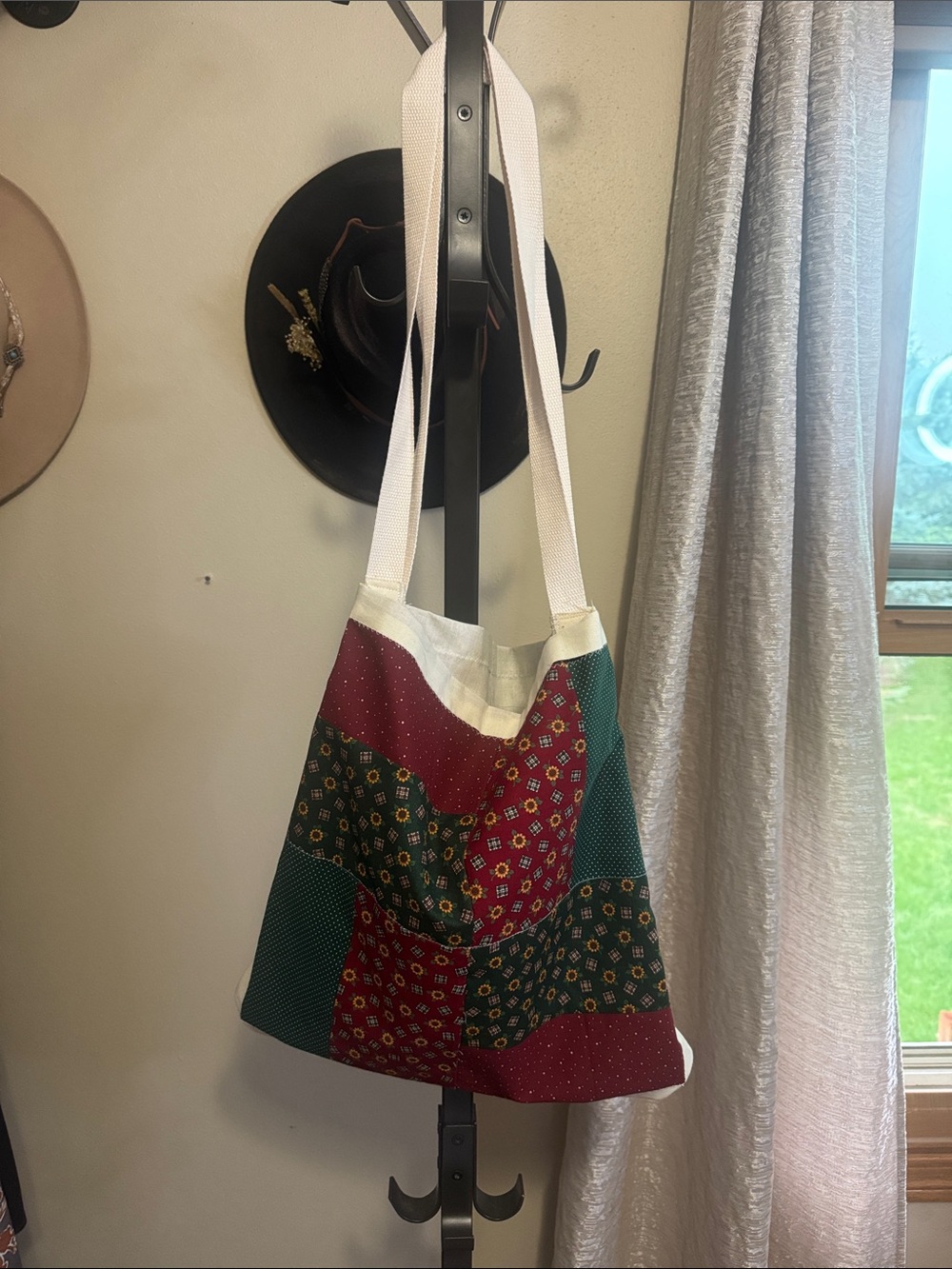 Upcycled Patchwork Red & Green Canvas Tote Bag